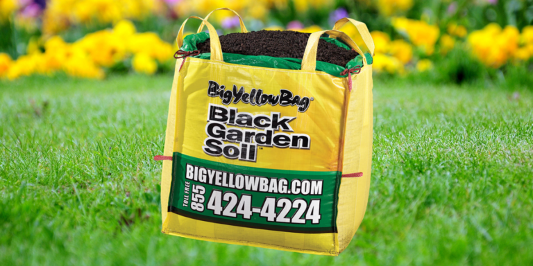 big yellow bag of black garden soil