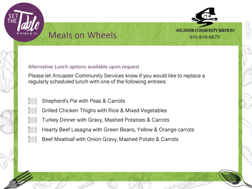 meals on wheels alternate selections