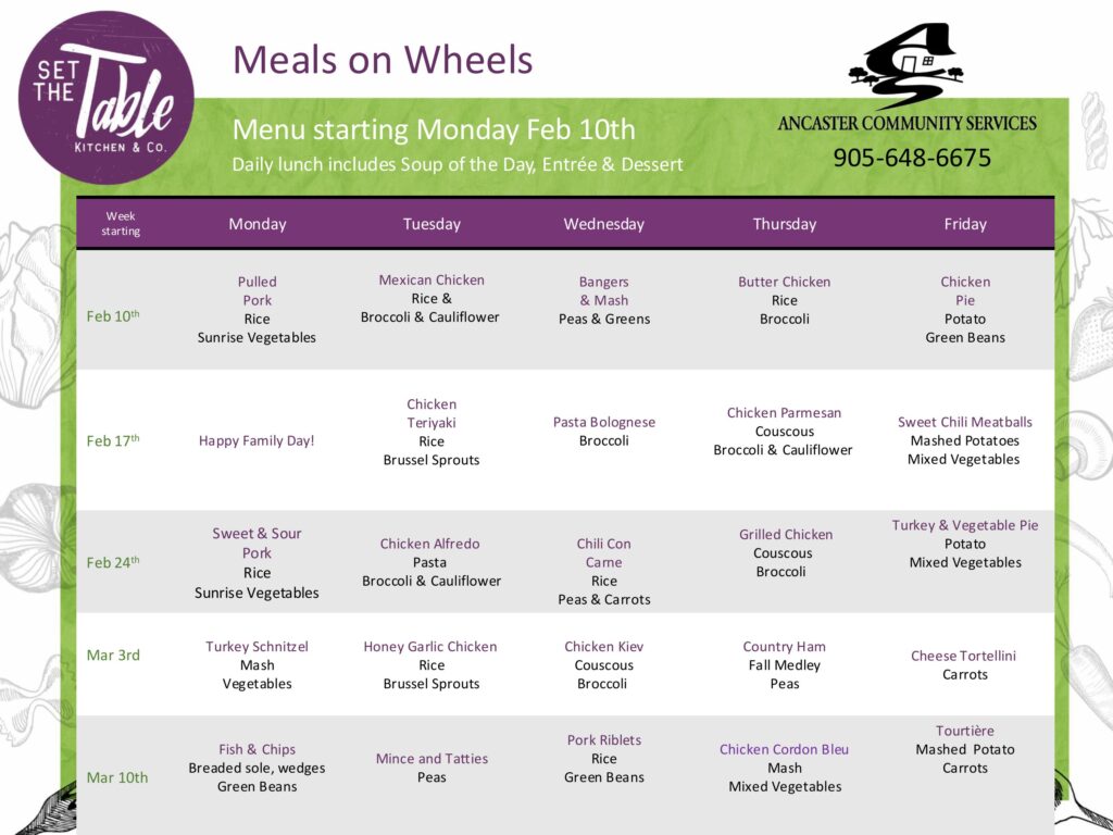 monthly meals on wheels menu